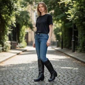 Frye Black Leather Jane Heeled Pull On Tall Boots size 6